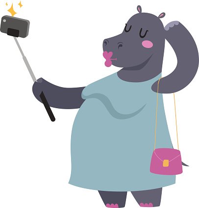 406x425 Selfie Photo Hippo Fat Woman Vector Portrait Illustration On White