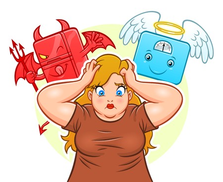450x368 Demon Fridge Angel Weight Scales And Fat Woman Vector Illustration