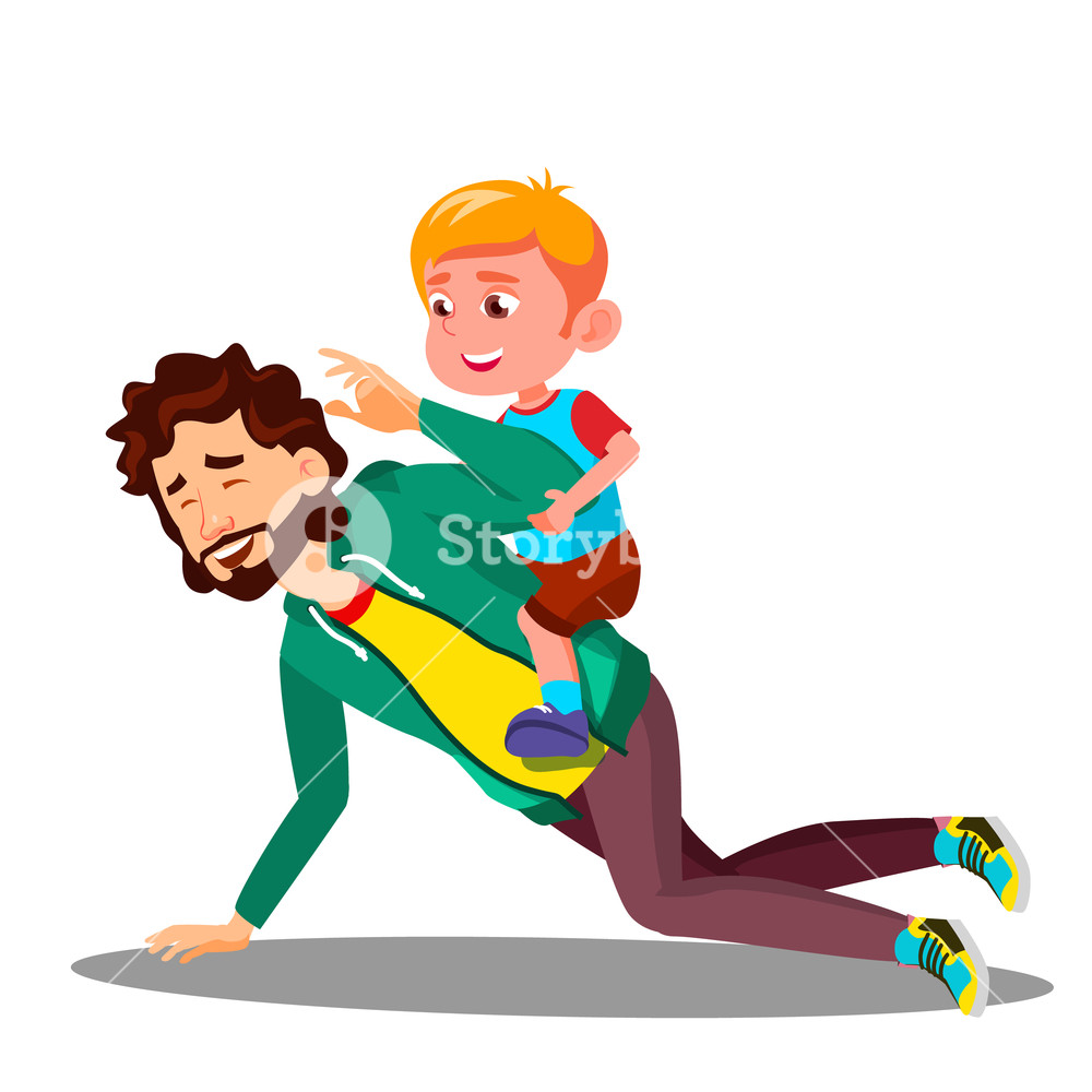 1000x1000 Father Rolling On His Back A Small Son Vector Isolated