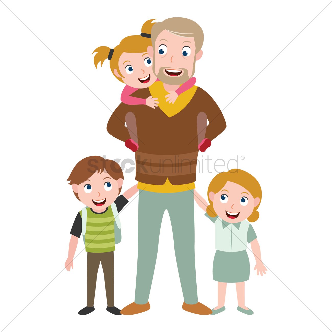 Father And Kids Vector Image 1300x1300 Father And Kids Vector Image