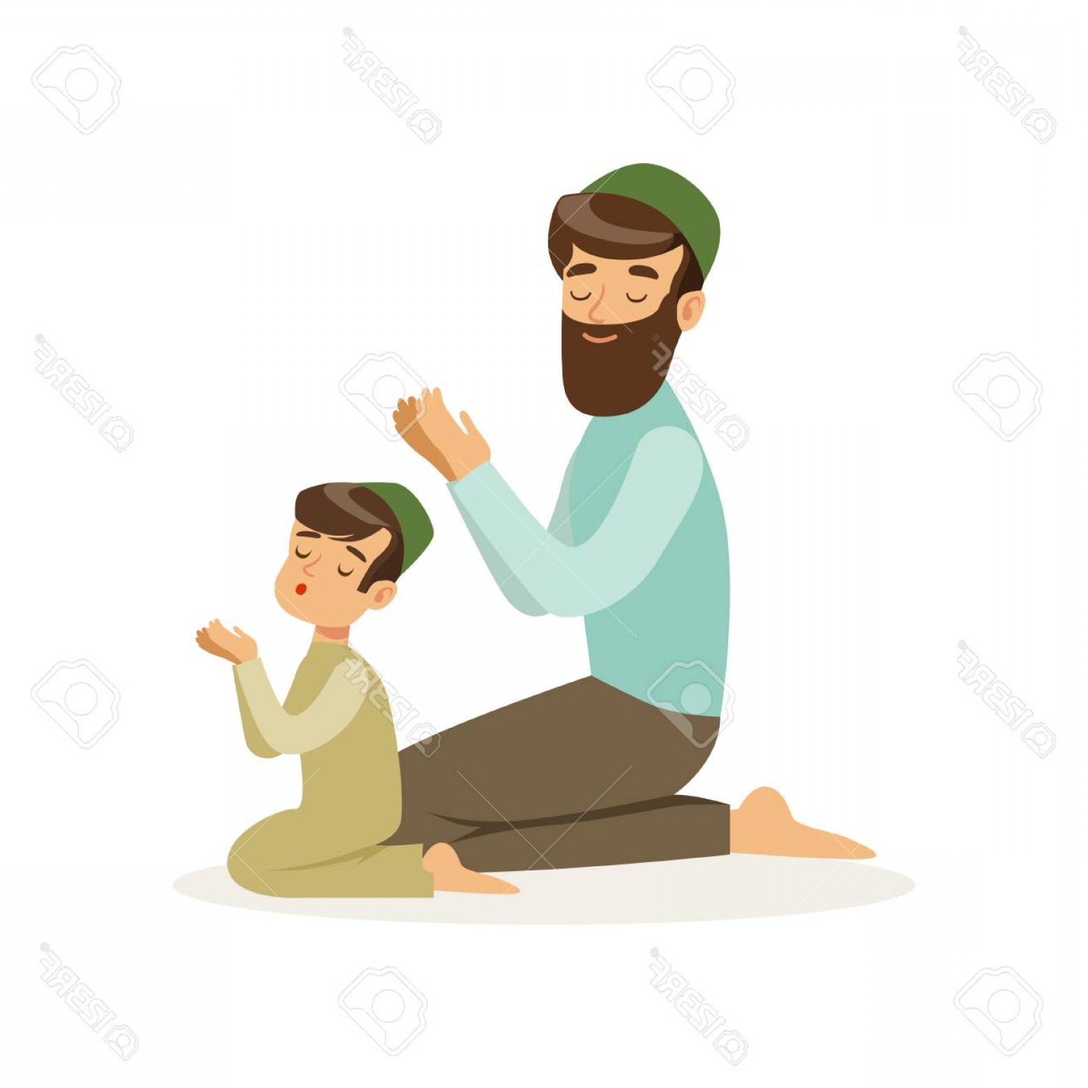 Photostock Vector Bearded Muslim Man And His Son Praying To Allah 1560x1560 Photostock Vector Bearded Muslim Man And His Son Praying To Allah