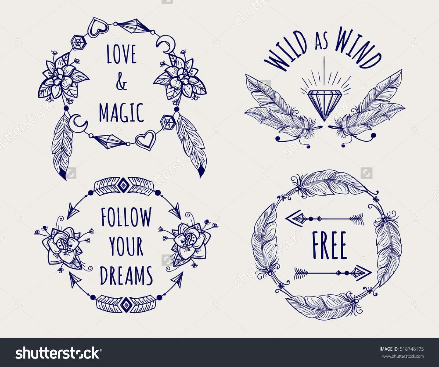 1500x1254 Boho Tribal Style Logo Set With Feather Hearts Arrows