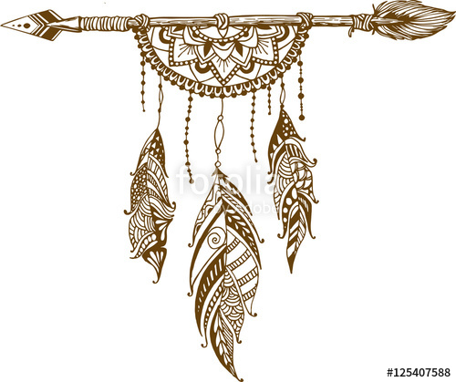 500x419 Dreamcatcher And Arrow With Feathers Vector Hand Drawn