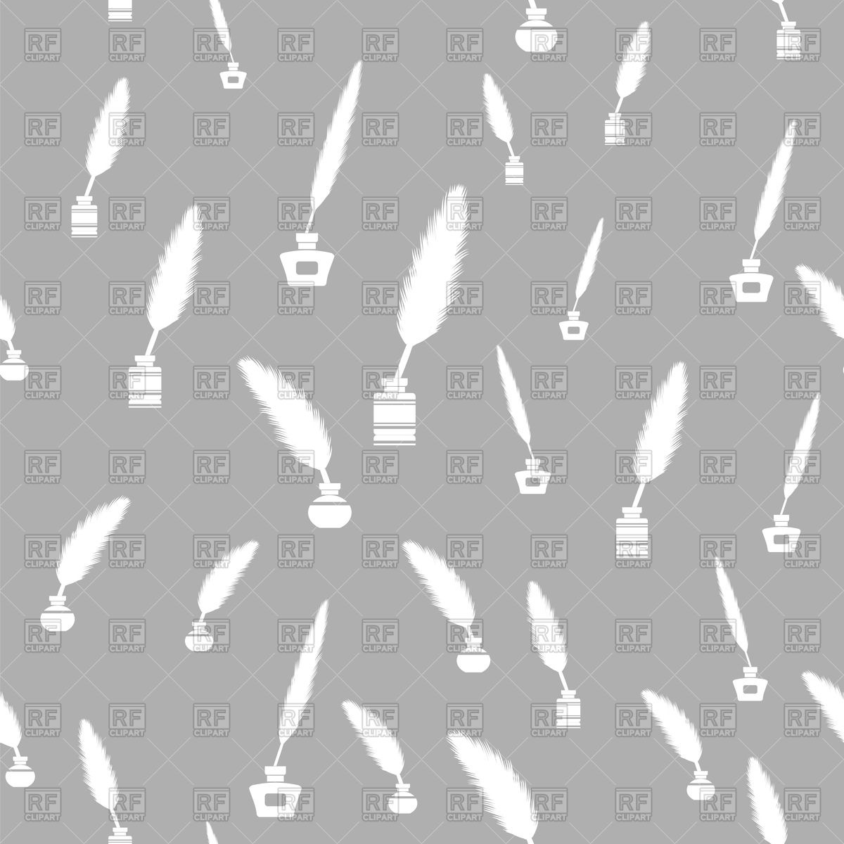 1200x1200 Feather Pen Seamless Pattern On Grey Background Vector Image