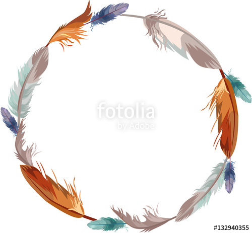 500x463 Hand Drawn Colourful Feathers Wreath Boho Style Isolated
