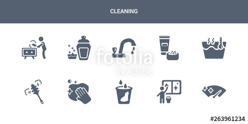 500x250 Cleaning Vector Icons Such As Wiper, Window Cleaner, Liquid