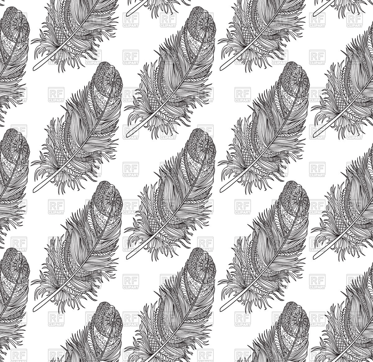 Birds Feather Ornamental Seamless Pattern Vector Image 1200x1162 Birds Feather Ornamental Seamless Pattern Vector Image