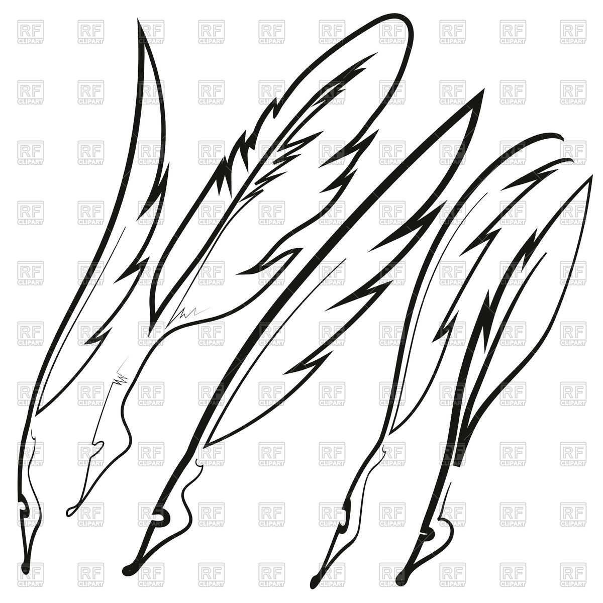 1200x1200 Set Of Different Sketched Feathers Vector Image Of Silhouettes