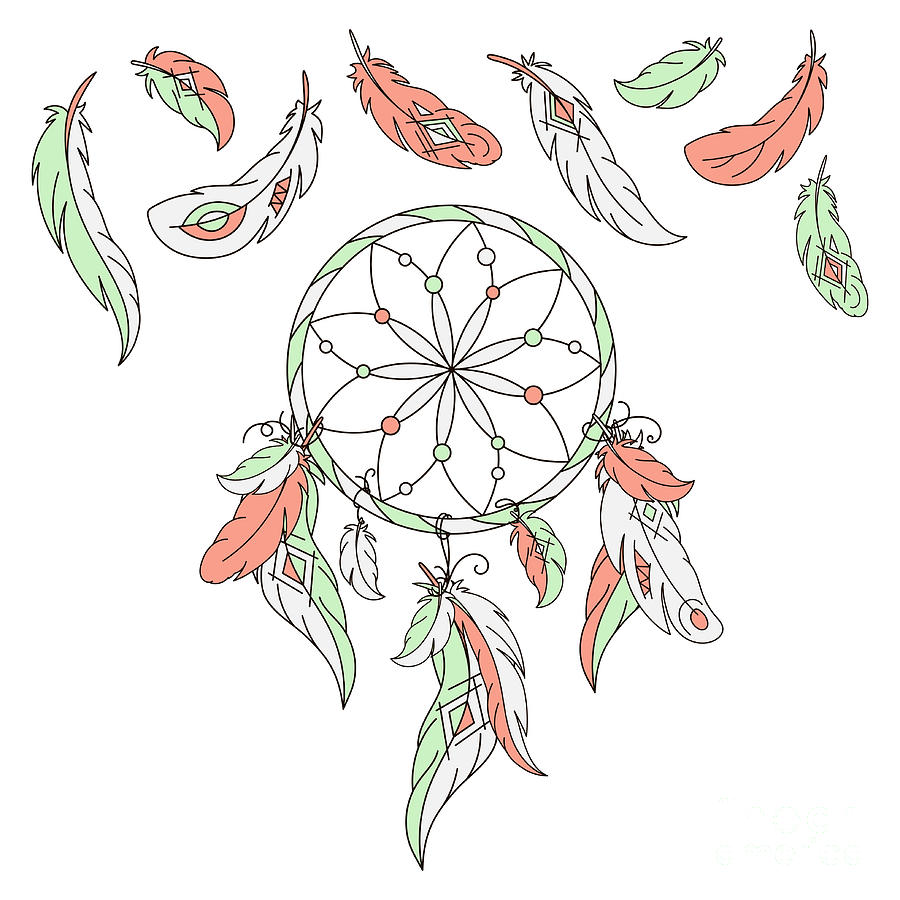 900x900 Dreamcatcher, Feathers Vector Digital Art