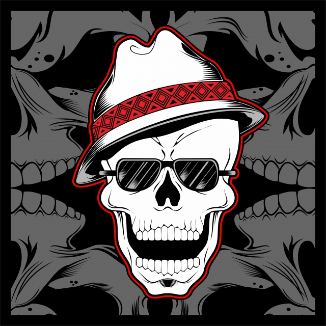 640x640 Gangster Skull Wearing Fedora Hat Hand Drawing Vector, Skull