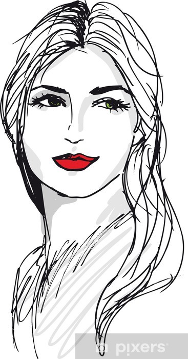 367x700 Sketch Of Beautiful Woman Face Vector Illustration Sticker