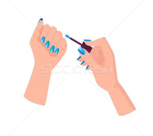 600x534 Light Blue Manicure With Triangles On Female Hands Vector