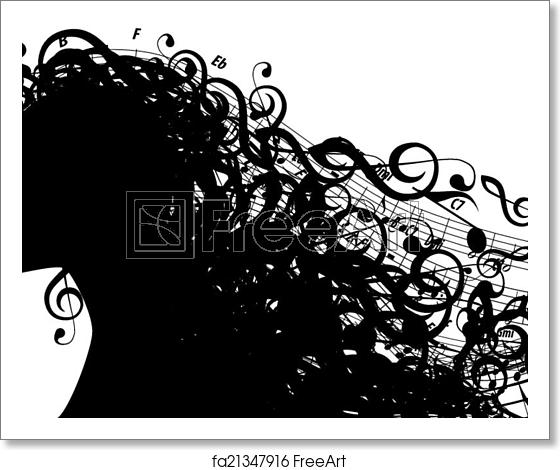 560x470 Free Art Print Of Vector Silhouette Of Female Head With Musical