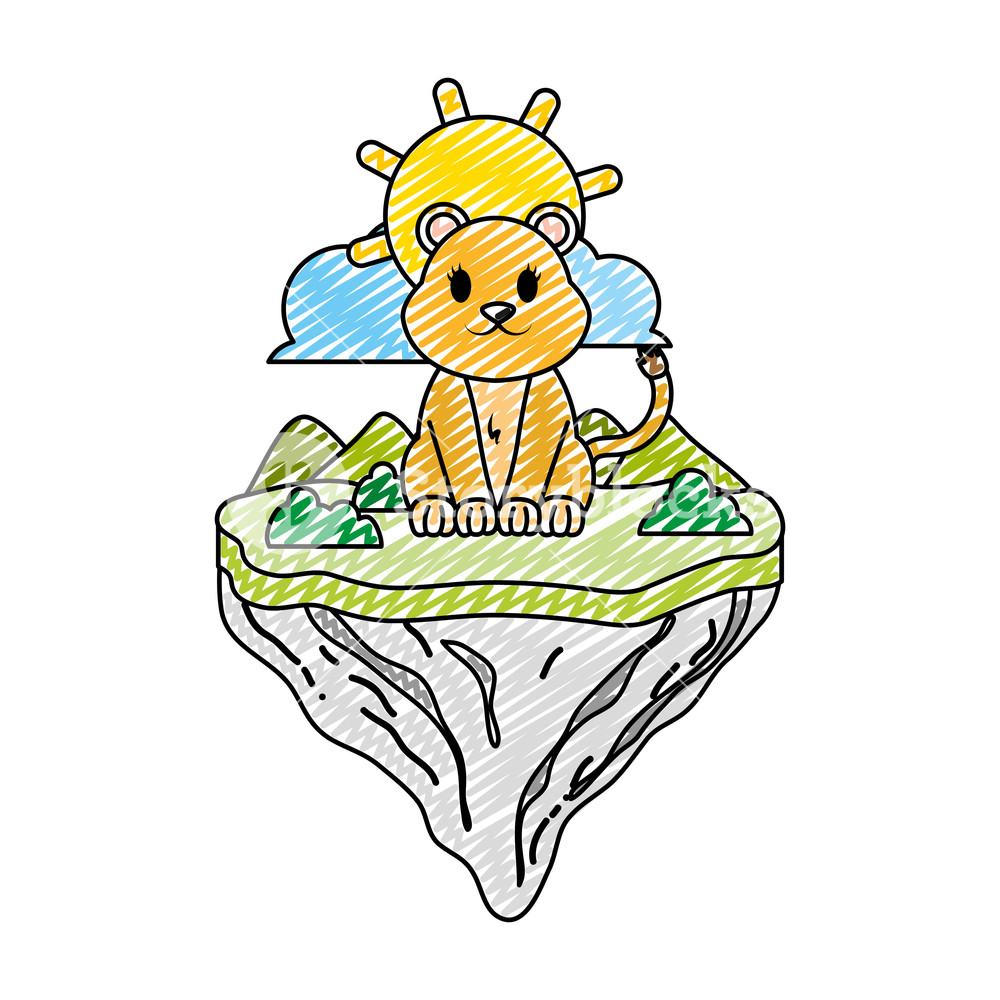 Doodle Female Lion Animal In Float Island Vector Illustration 1000x1000 Doodle Female Lion Animal In Float Island Vector Illustration