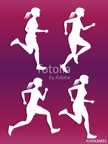 375x500 White Female Running Silhouette Vector Set Stock Image