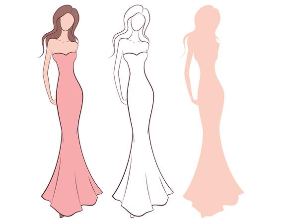 570x443 Female Silhouette Vector Sketchfashion Croquiswoman Etsy