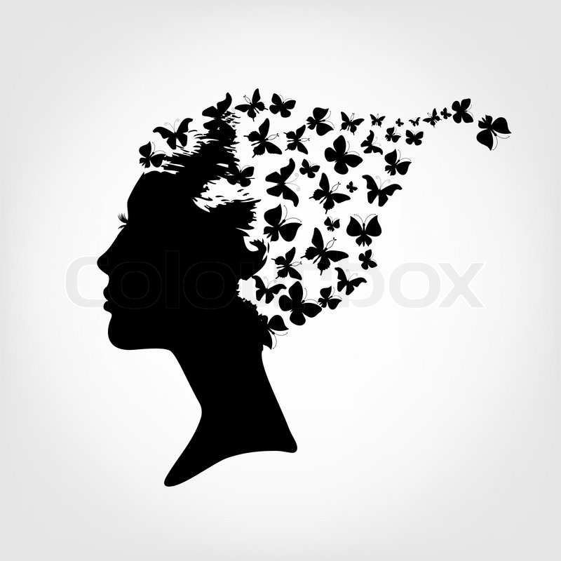800x800 Female Silhouette And Butterfly Stock Vector Colourbox