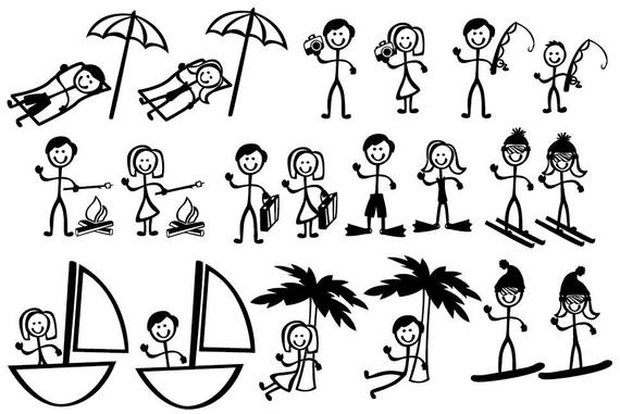 570x381 Stick Figure People Family Vacation Themed Vector Art Etsy