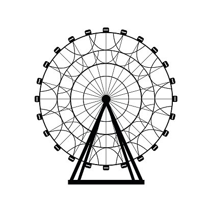 416x416 Ferris Wheel Silhouette, Funfair Vector Premium Clipart