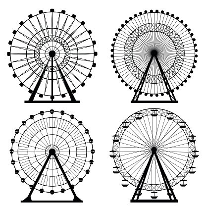 416x416 Ferris Wheel Silhouette, Funfair Vector Stock Vectors