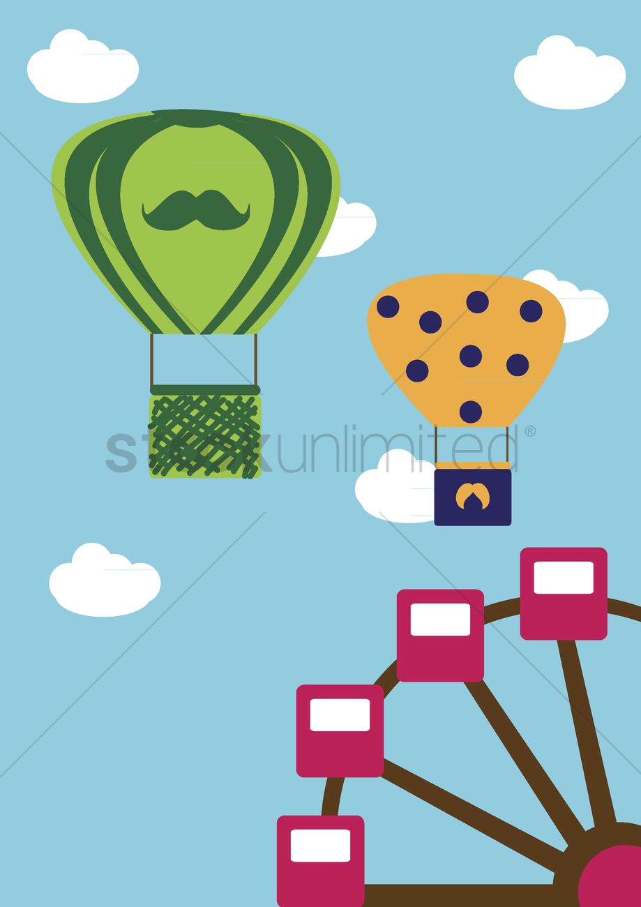 Free Hot Air Balloons And Ferris Wheel Vector Image 919x1300 Free Hot Air Balloons And Ferris Wheel Vector Image
