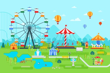 Amusement Park Vector Flat Illustration 450x299 Amusement Park Vector Flat Illustration