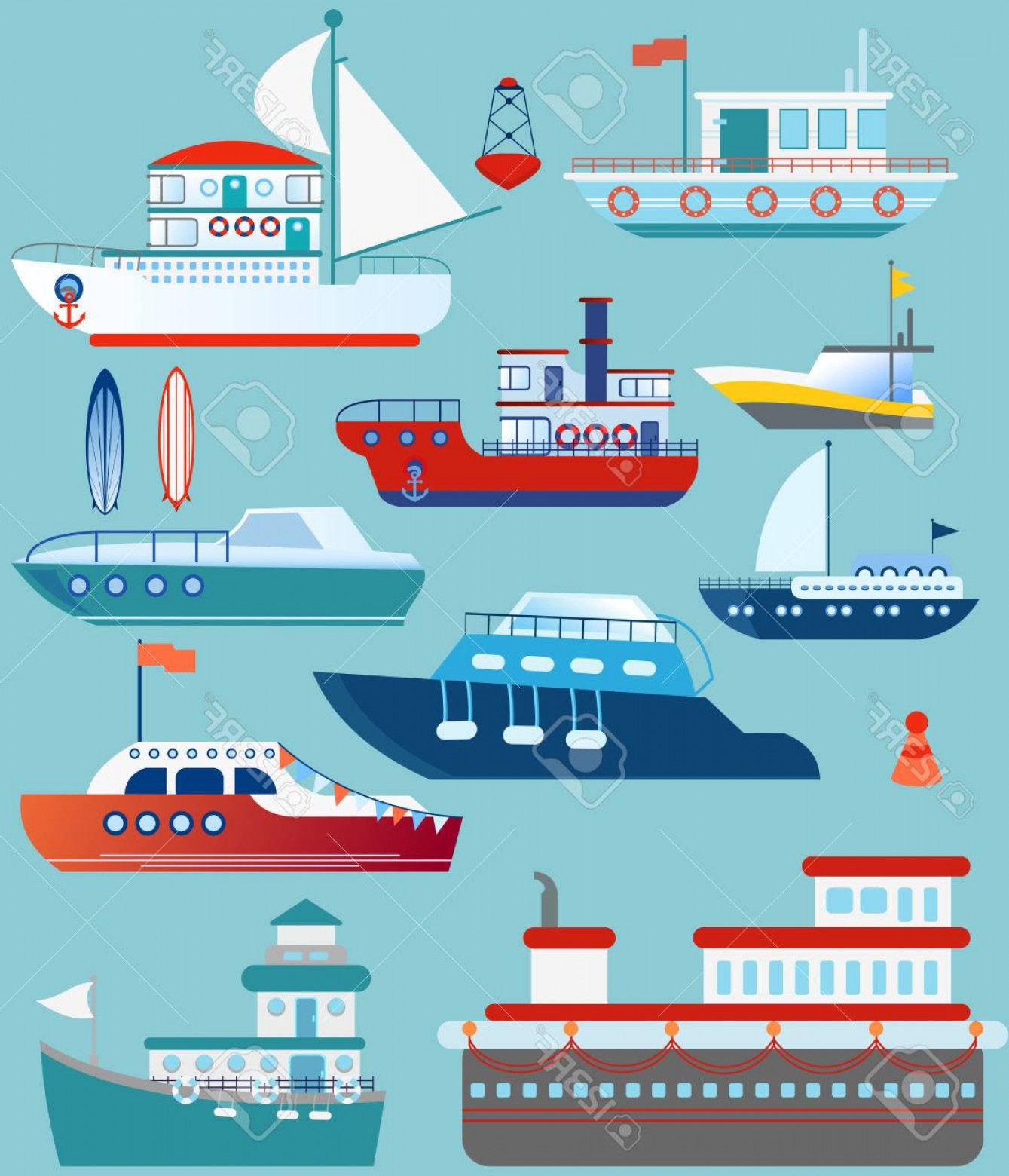 1339x1560 Photostock Vector Vector Illustration Set Of Flat Yacht Boat Cargo