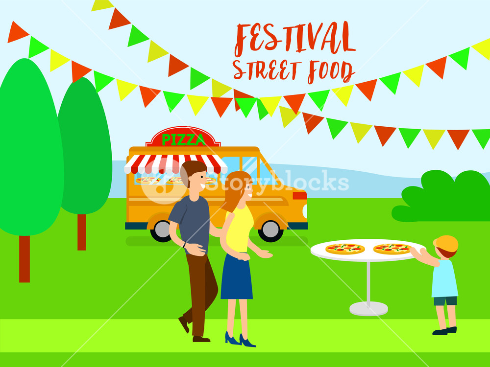 1000x750 Pizza Street Food Festival Background Flat Illustration Of Pizza