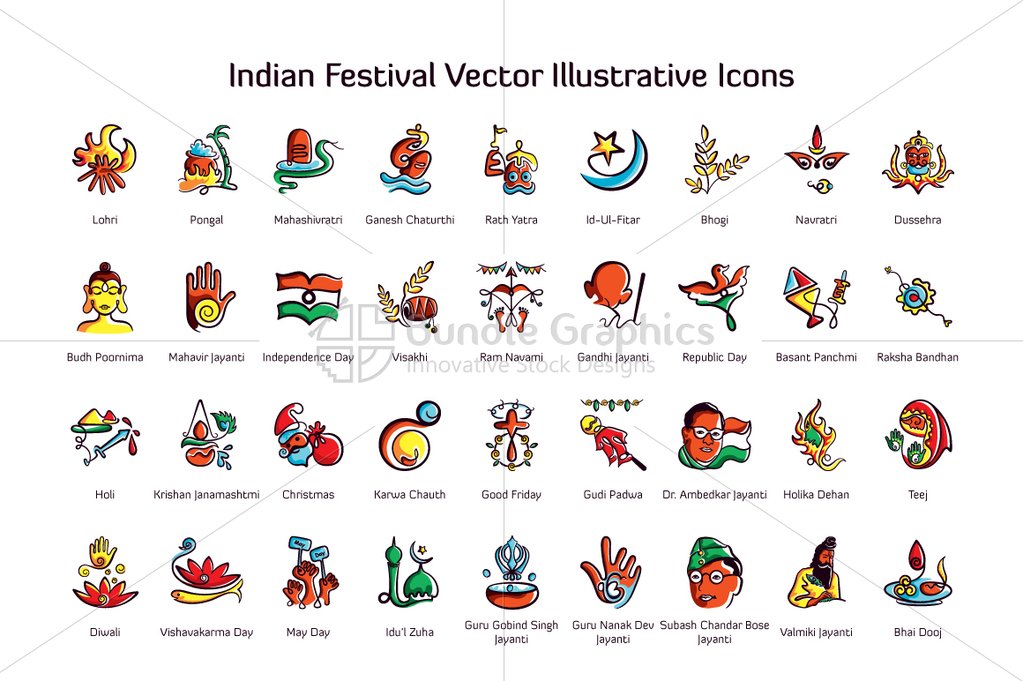 1023x681 Royalty Free Indian Festival Vector Illustrative Linear Icons Vecras