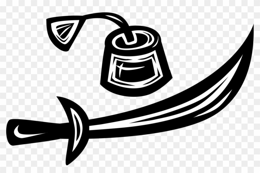 840x560 Vector Illustration Of Turkish Fez Hat And Kilij Curved, Hd Png