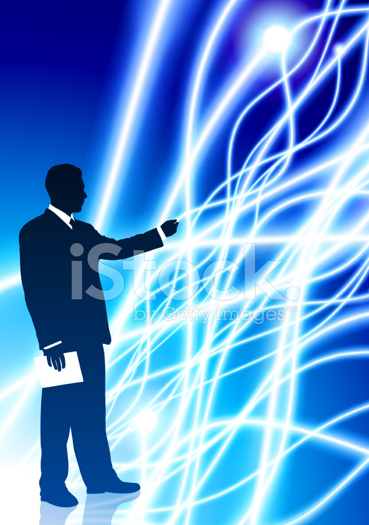 721x1024 Businessman Presentation On Fiber Optic Cable Background Stock