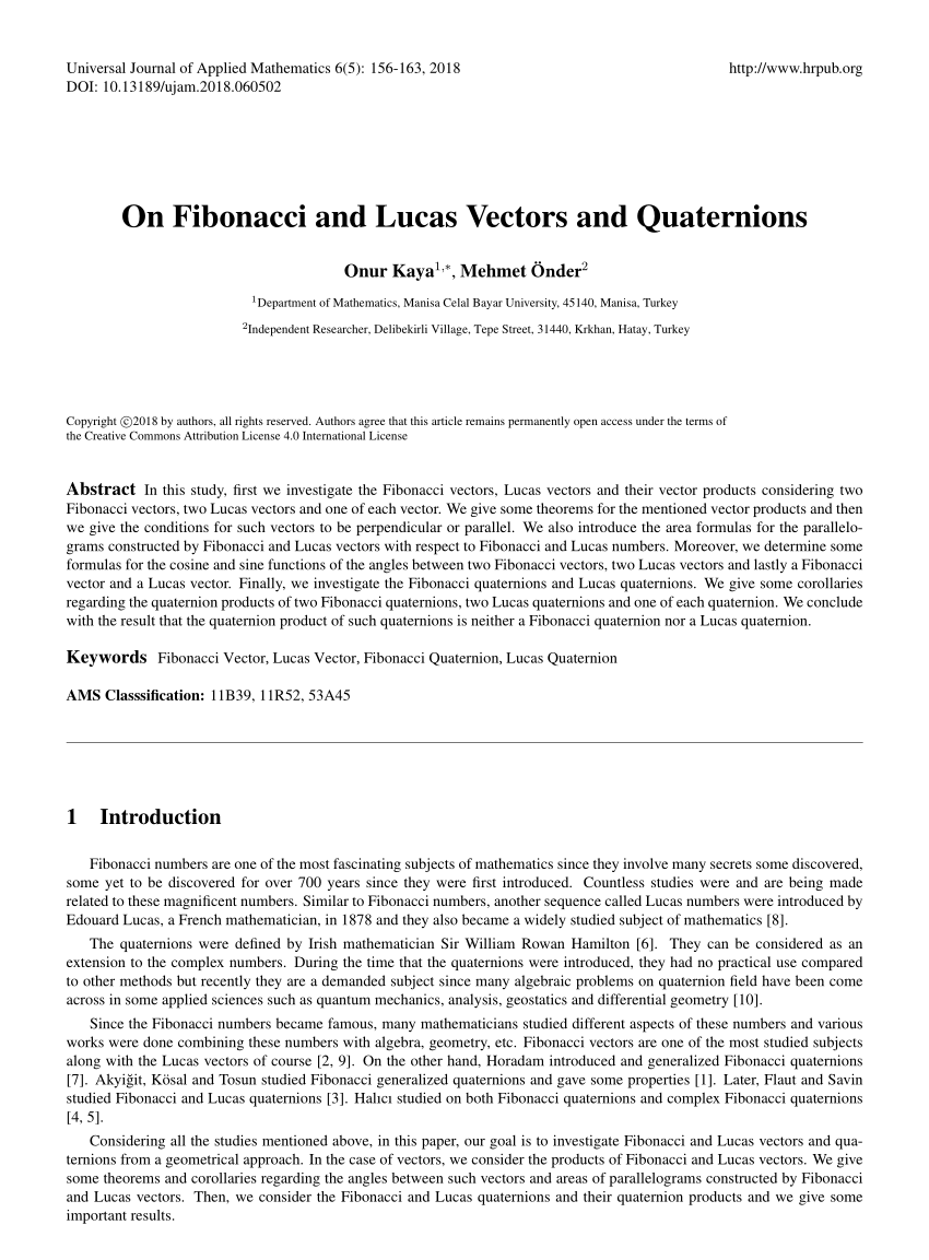 Pdf On Fibonacci And Lucas Vectors And Quaternions 850x1153 Pdf On Fibonacci And Lucas Vectors And Quaternions