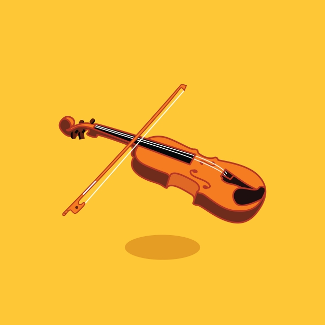 640x640 Wooden Violin With Bow Vector Flat Design Illustration