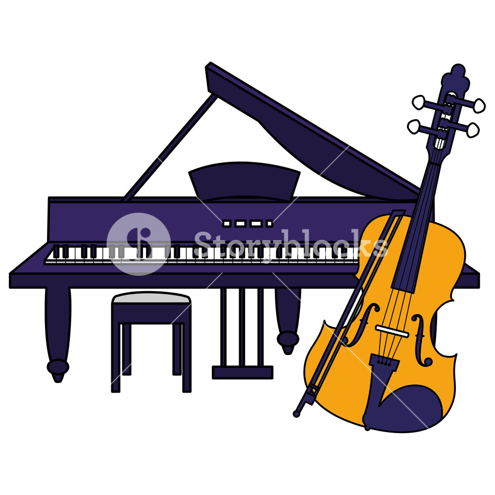 1000x1000 Fiddle And Grand Piano Instruments Vector Illustration Design