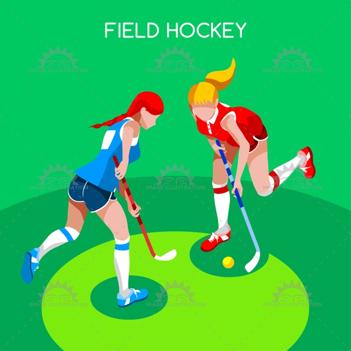 690x690 Field Hockey Summer Games Isometric Vector Illustration