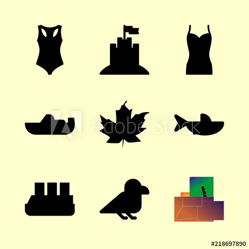 500x500 Tropical Vector Icons Set Boat, Shark, Fig Leaf And Sand Castle
