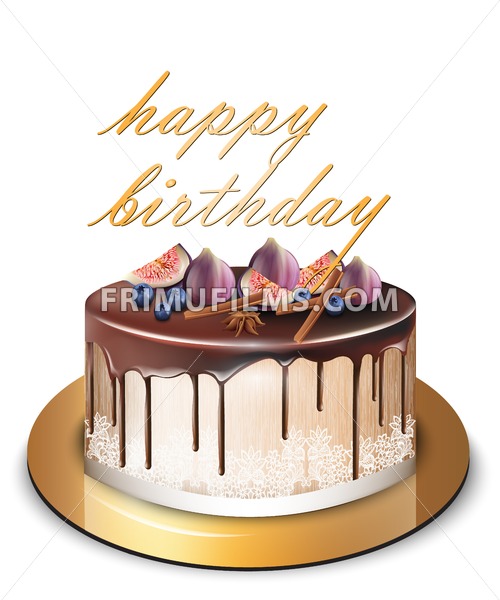 500x600 Happy Birthday Cake With Fig Fruits Vector Delicious Dessert