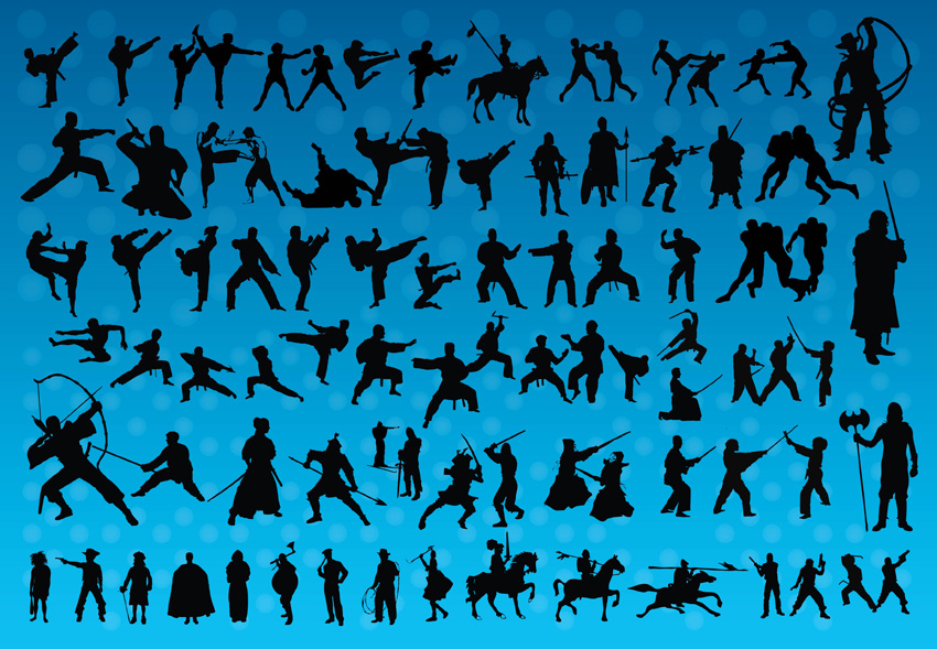 850x589 Fighting Silhouettes Vectors Vector Art Graphics