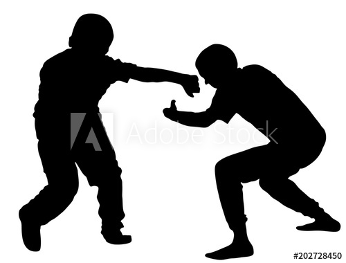 500x380 Two Boys Fighting Vector Silhouette Two Young Brothers Fight