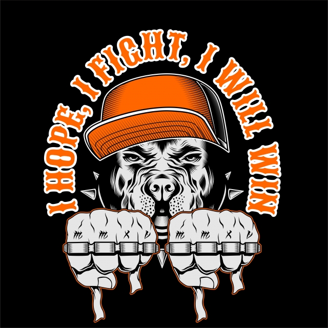640x640 Dog Wearing Cap And Brass Knuckle Fist With Quote Fight Vector