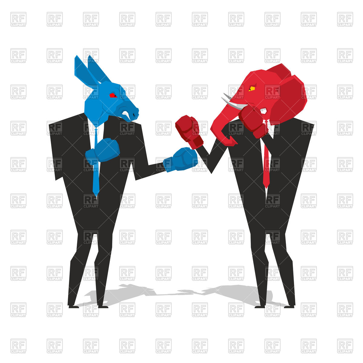 1200x1200 Donkey And Elephant Boxing, Democrat And Republican Fight Vector