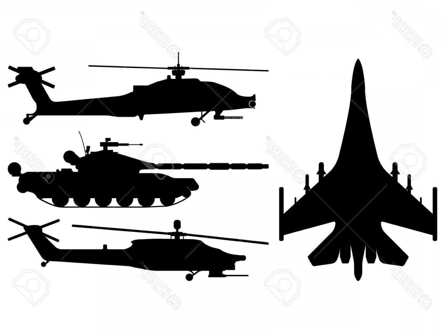 1560x1170 Photostock Vector Fighter Aircraft Tank Helicopter Silhouette