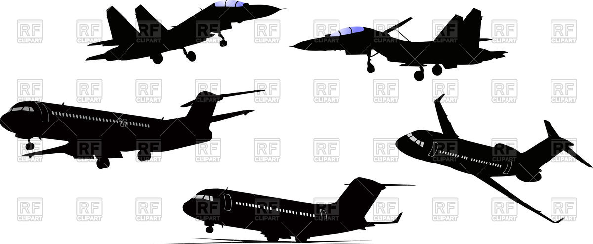 1200x494 Airplane And Jet Fighter Silhouettes Vector Image