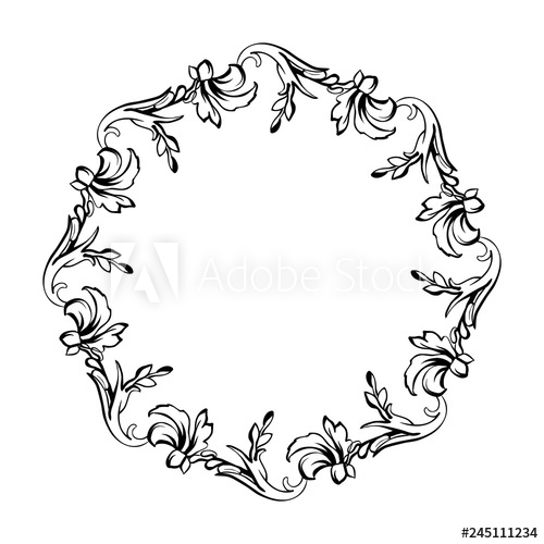 500x500 Floral Vintage Decorative Vector Frame Flower Black Ink Circle
