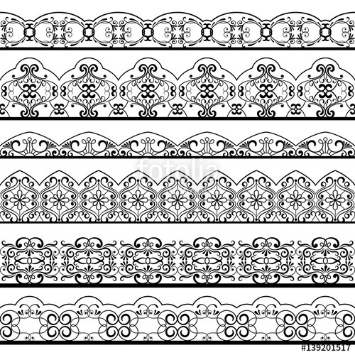 500x500 Ornate Vintage Line Border Set Isolated On White Background