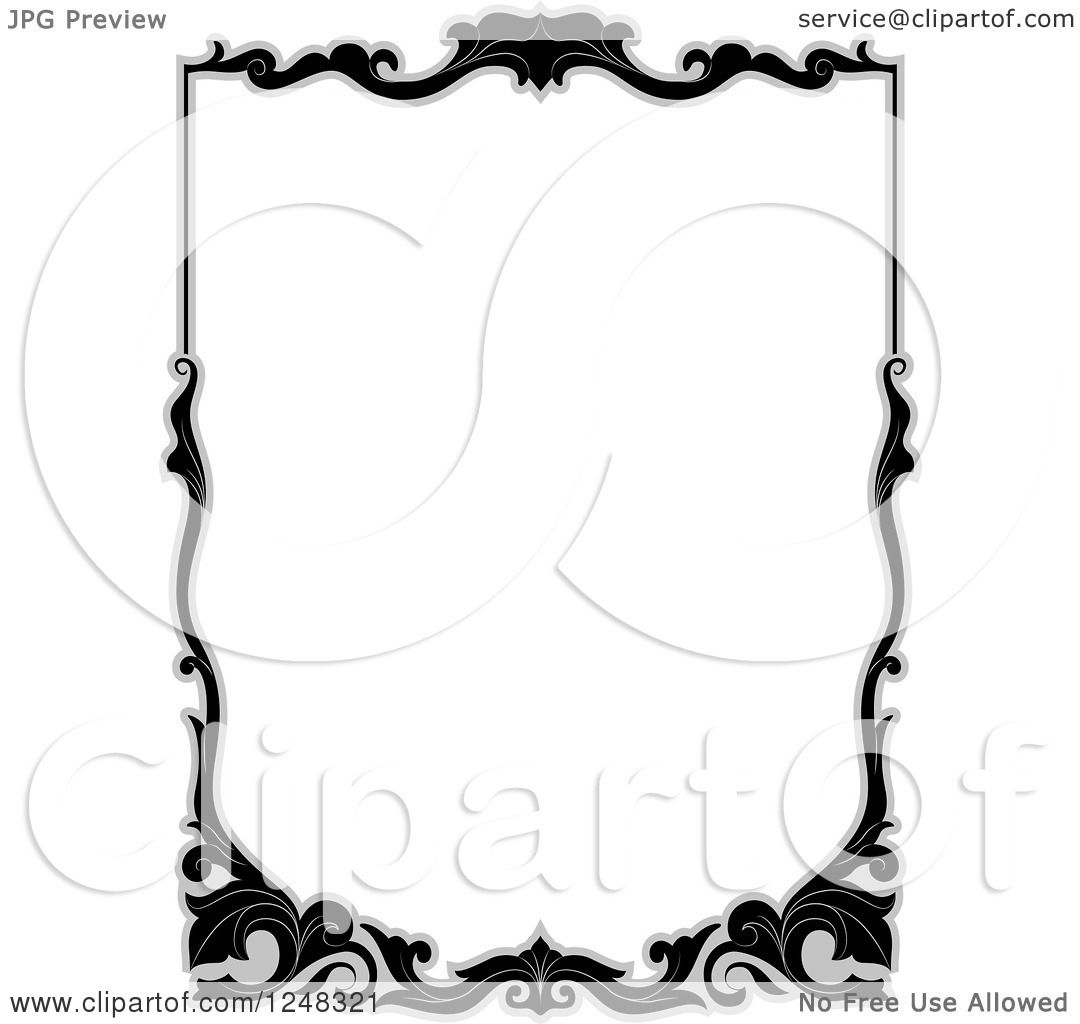 1080x1024 Clipart Of A Grayscale Floral Filigree Border