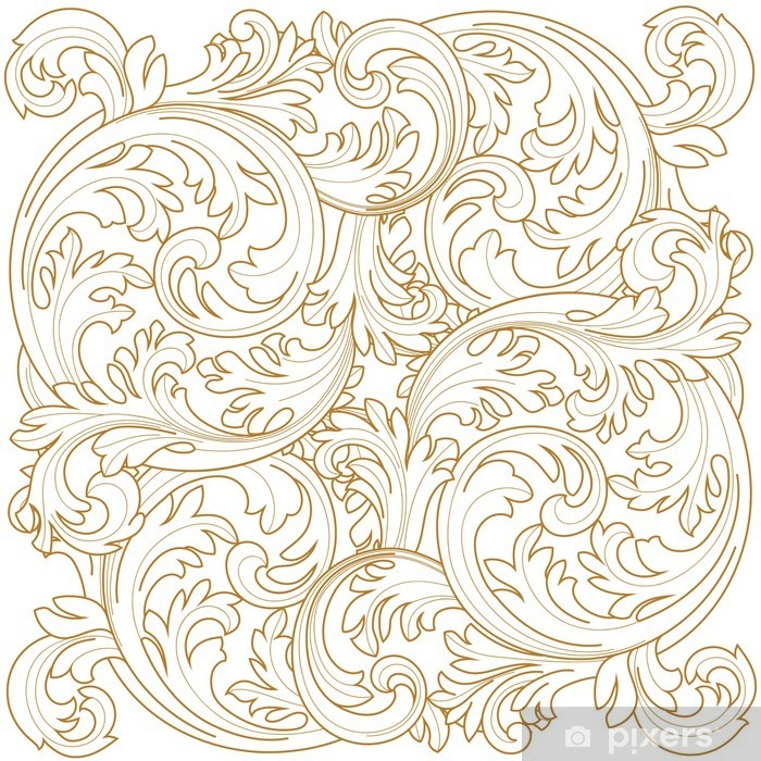 700x700 Golden Vintage Frame Scroll Ornament Engraving Border Floral Retro