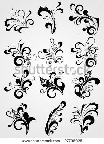 338x470 Filigree Designs Set Of Antique Black Tattoos Clipart Stock