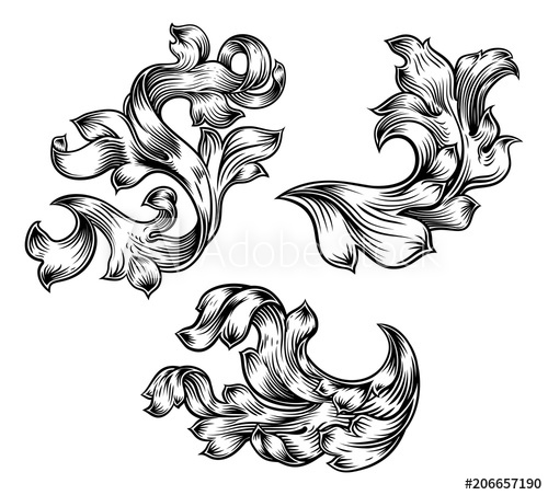 500x452 Floral Filigree Pattern Scroll Heraldry Design Set