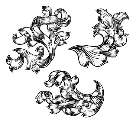 450x407 Floral Filigree Pattern Scroll Heraldry Design Set Royalty Free